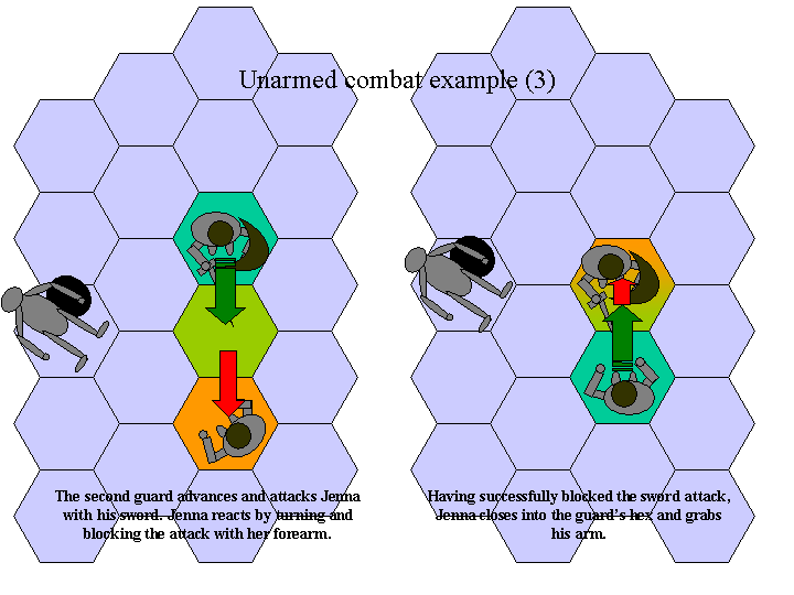 The second guard attacks - Jenna blocks and then grabs his arm